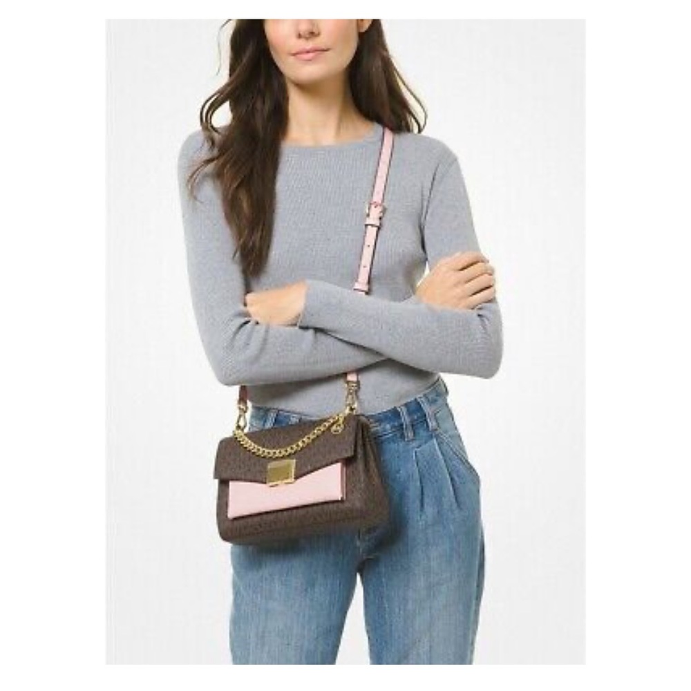 NWOT Michael Kors Pink Lita Small Two-tone Logo And Leather Crossbody Bag